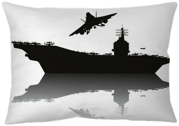 Aircraft Carrier And Flying Aircraft Detailed Silhouettes - Aircraft Carrier Silhouette 3d (400x400), Png Download