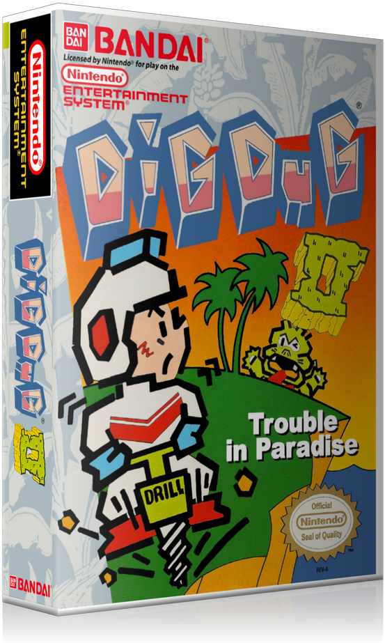 Nes Digdug 2 Retail Game Cover To Fit A Ugc Style Replacement - Dig Dug Ii Nes Nes (800x960), Png Download