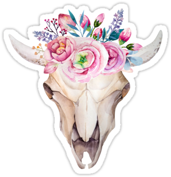 Bull Skull With Floral Crown By Joellis - Hipster Flower Watercolor (375x360), Png Download