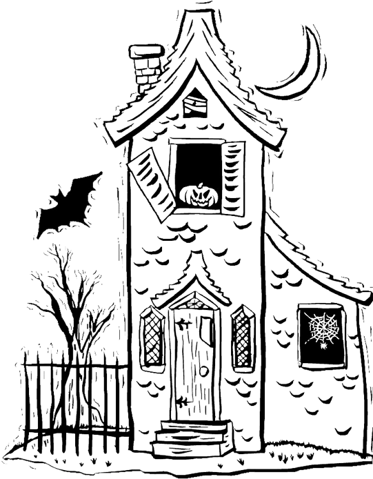 Clipart Houses Watercolour - Halloween Haunted House Drawing (576x756), Png Download