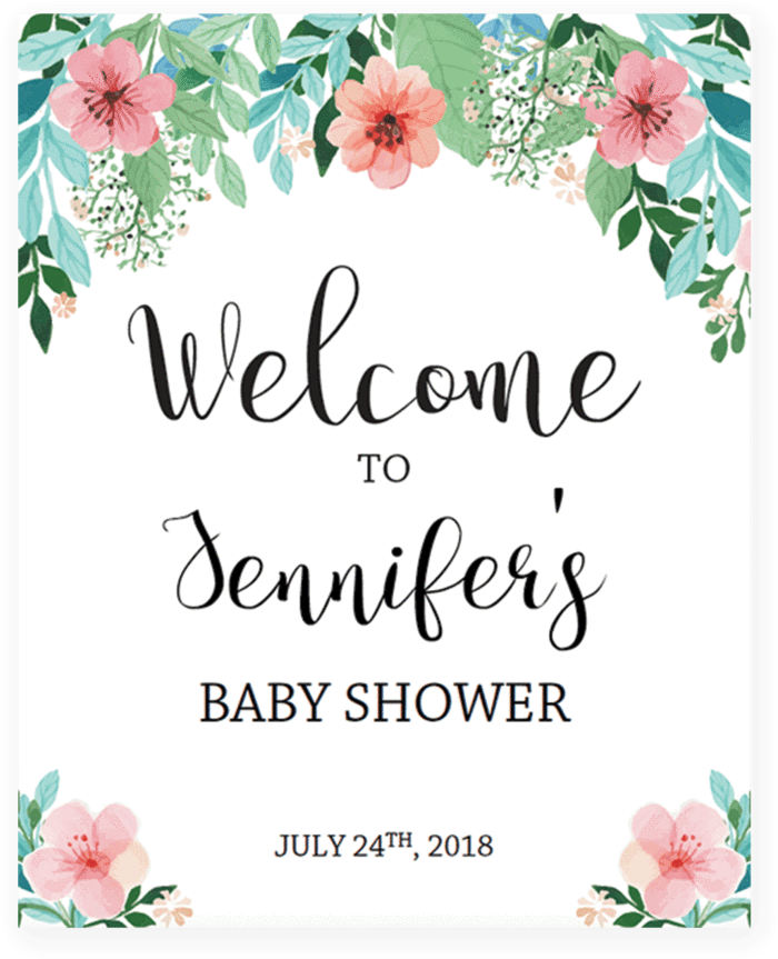 Floral Shower Welcome Sign Printable By Littlesizzle - Floral Baby Shower Invitation Templates (819x1024), Png Download