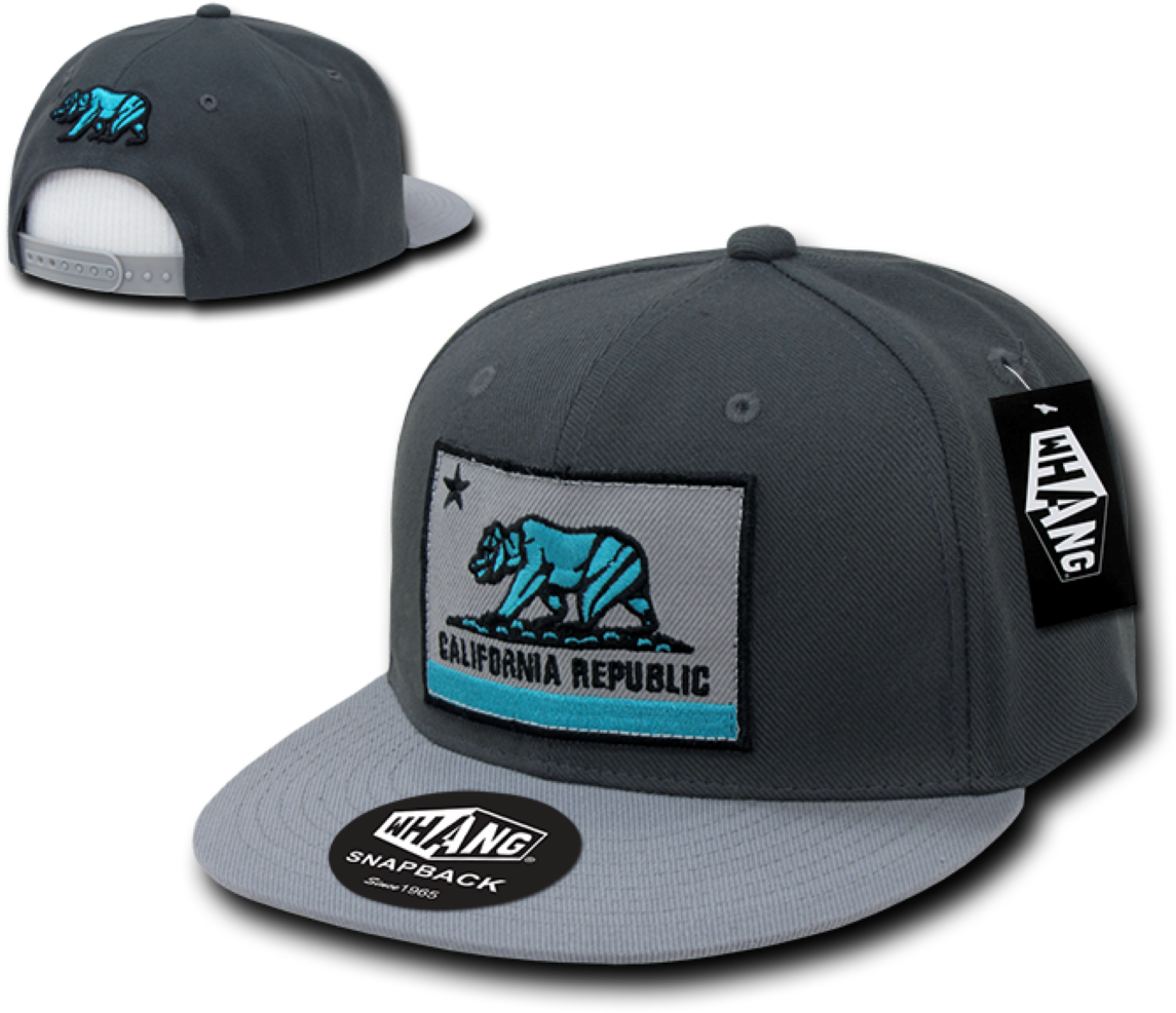 Whang California Bear Flag Patch Embroidery Snapback - California Republic Flat Bill Snapback By Whang (charcoal (1200x1200), Png Download