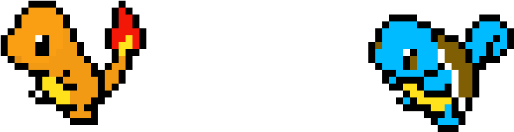 Char And Squirt - Charmander Pixel Art (1390x420), Png Download