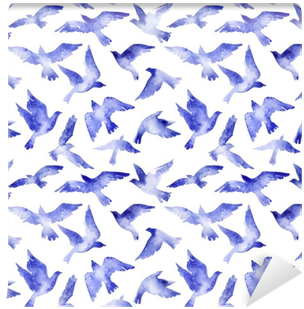 Flying Bird Silhouettes With Watercolor Texture Isolated - Gray Watercolor Bird Pattern On Sport Watch (400x400), Png Download