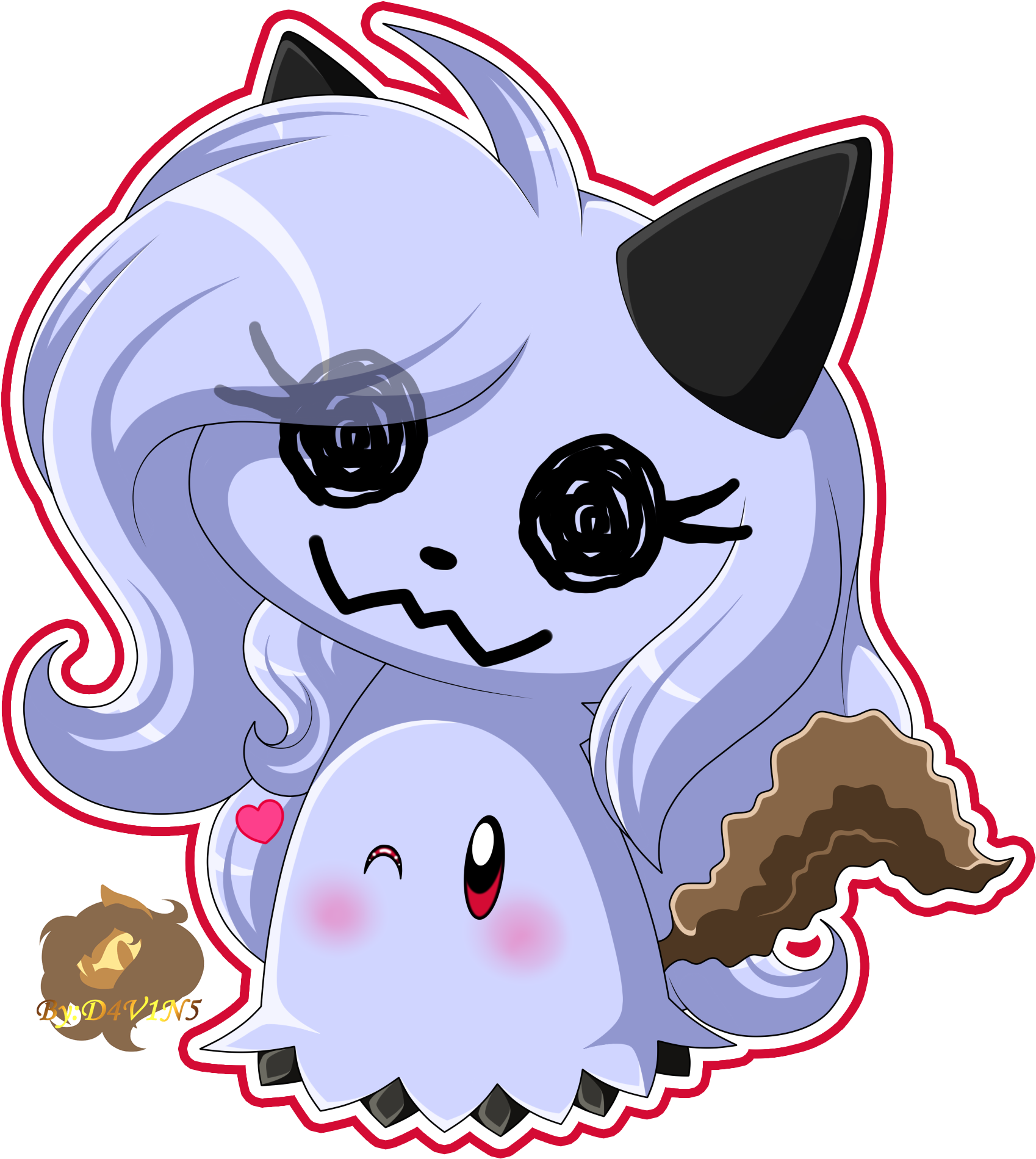 Jpg Black And White Pc Maichu By Midnachangeling On - Mimikyu And Sylveon (1806x2067), Png Download