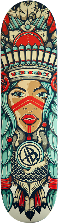Pocahontas Indian Girl Skateboard Deck - Handbrake Design (330x1000), Png Download