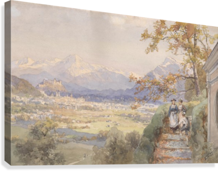 Blick Uber Die Stadt Salzburg Canvas Print - Watercolor Painting (429x337), Png Download