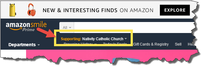 Amazonsmile Webpage Highlighting Supporting Nativity - Catholic Church (653x222), Png Download