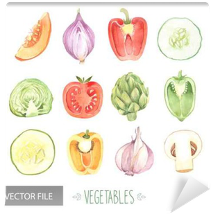 Watercolor Vegetables Organic Vector Set Wall Mural - Recipe Journal: Set Of Watercolor Veggies Cooking Journal, (400x400), Png Download