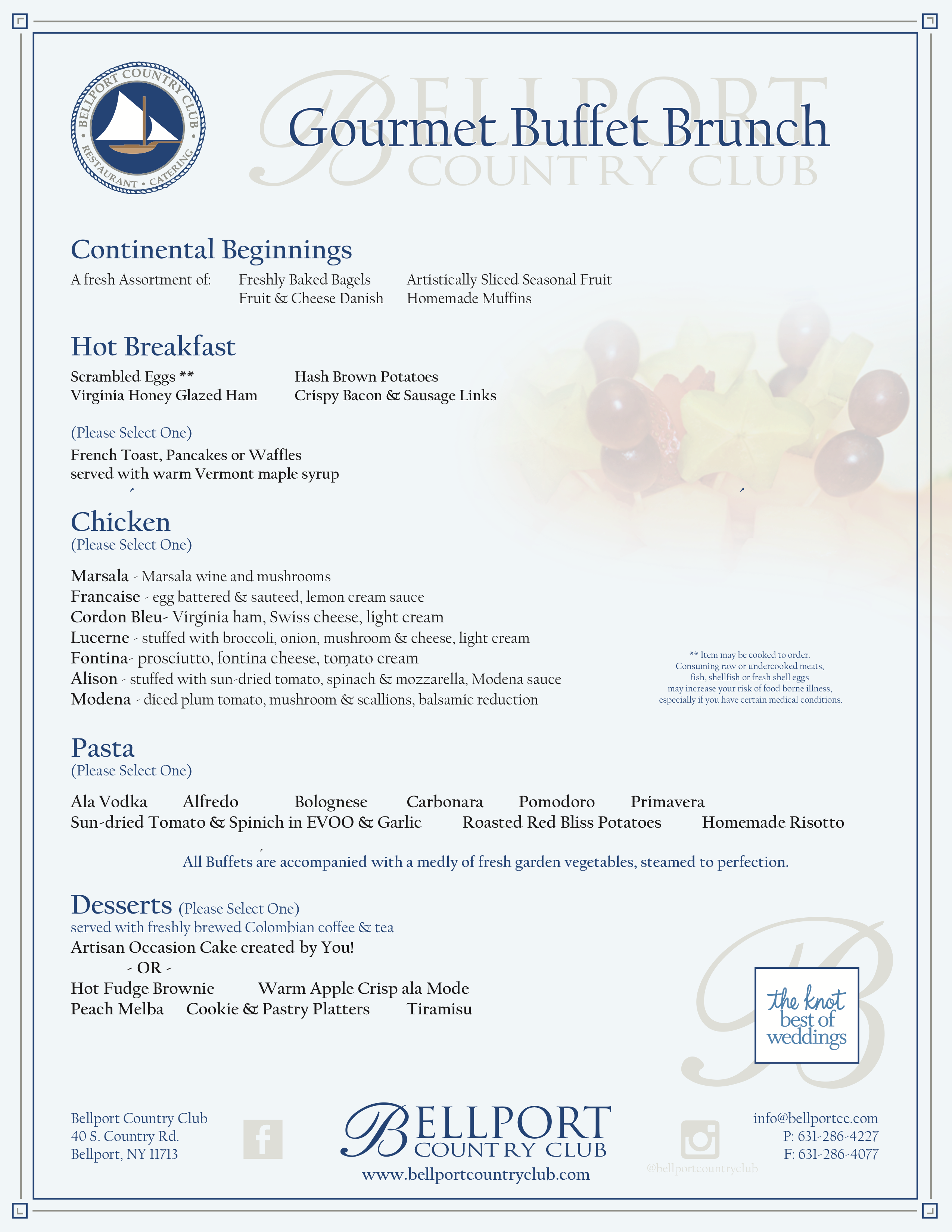 Brunch Menu - Bellport Country Club Price Per Plate (2550x3300), Png Download