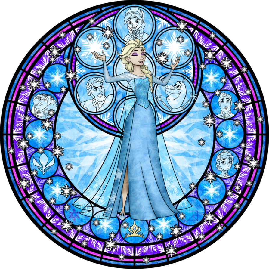 Elsa Stained Glass Vector By Akili Amethyst-d7c721b - ディズニー ステンド ガラス 風 (894x894), Png Download