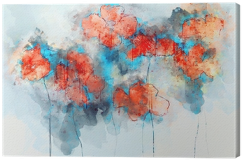 Abstract Red Poppy Flowers On Splashed Watercolor Background, - Watercolor Painting (400x400), Png Download