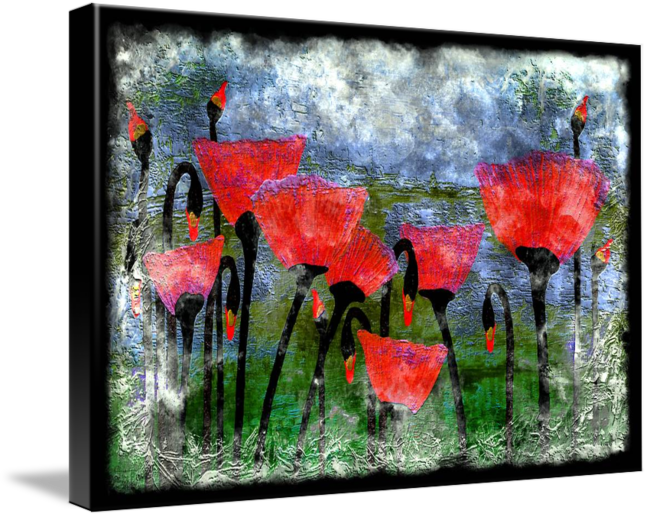26a Abstract Floral Red Poppy Painting (650x517), Png Download