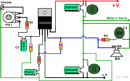Dibujo-tda2050 - Amplificador Con Tda 2050 (563x347), Png Download