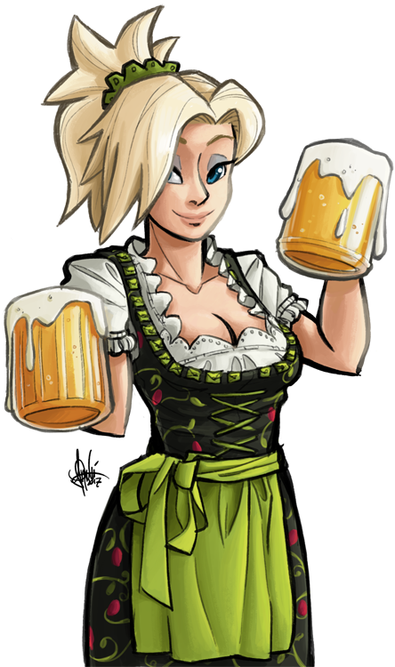 Oktoberfest Cartoon Fictional Character - Overwatch Mercy St Patrick's Day (444x750), Png Download