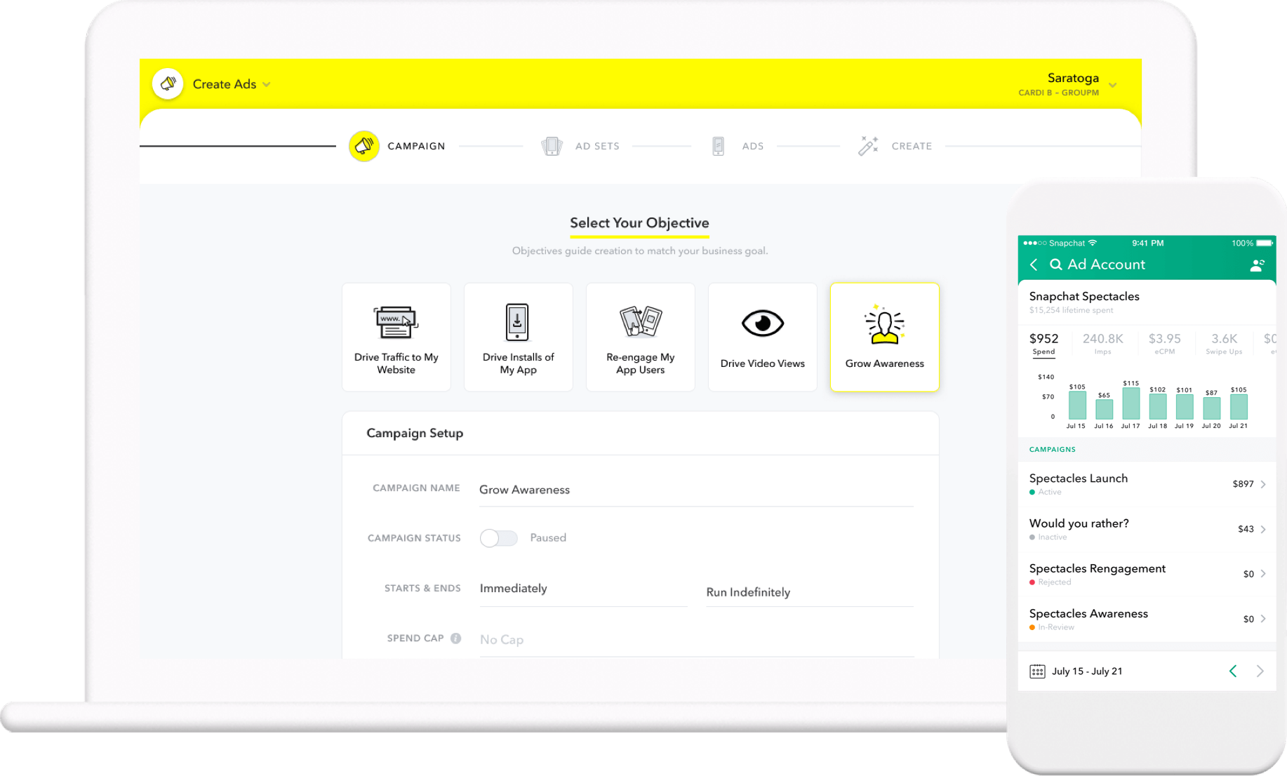 Ad Manager Interface Image - Snapchat (1834x1106), Png Download
