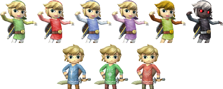 Toon Link's Alternate Costumes In Pm - Toon Link Smash 4 Costumes (768x320), Png Download