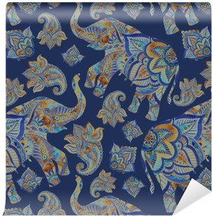 Watercolor Ethnic Elephant With Paisley Elements Background - Watercolor Painting (400x400), Png Download