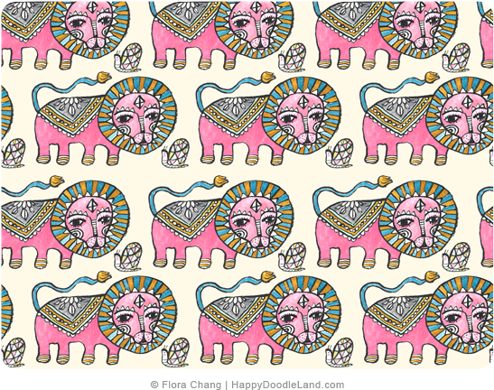 Pink Lion And Snail © Flora Chang (701x499), Png Download