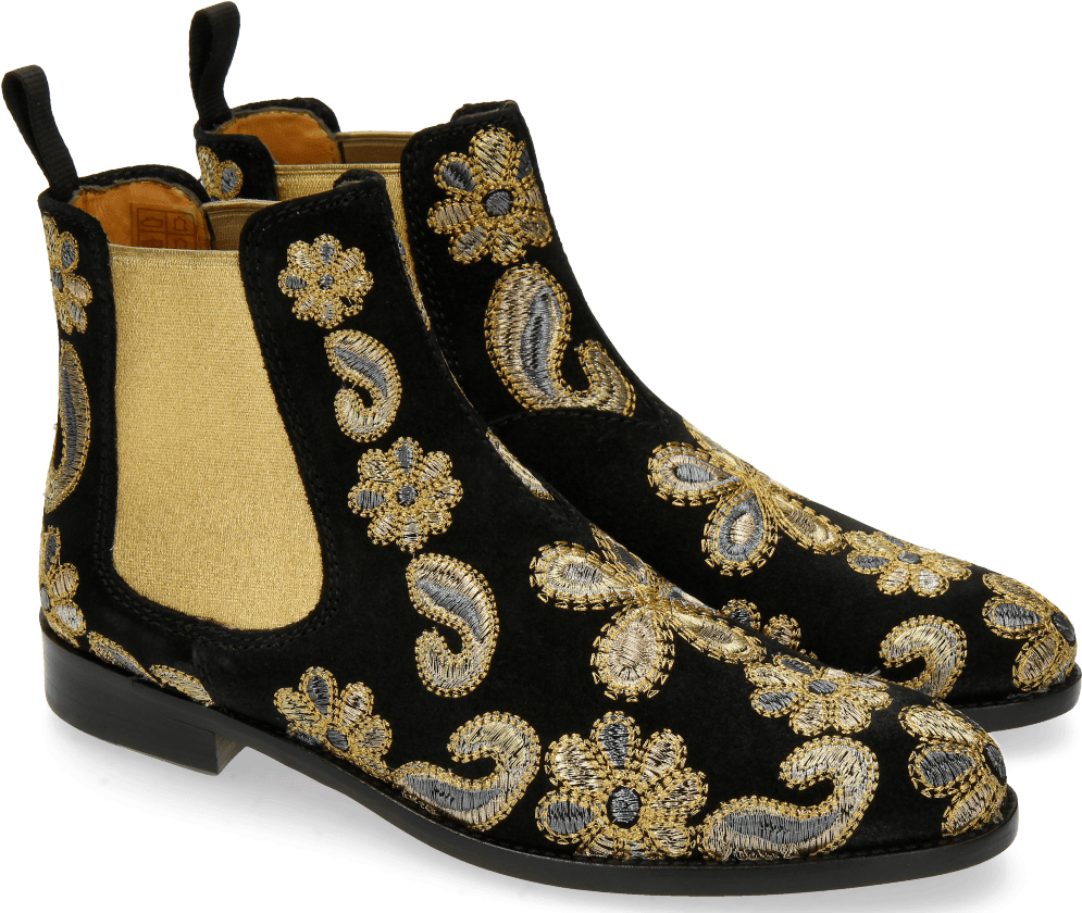 Ankle Boots Roberta 8 Black Embrodery Paisley Elastic - Chelsea Boot (1024x1024), Png Download