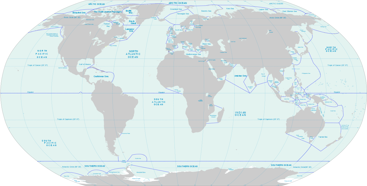 A Small Blank World Map With Oceans Marked In Blue - World Map With Ocean Boundaries (1200x670), Png Download
