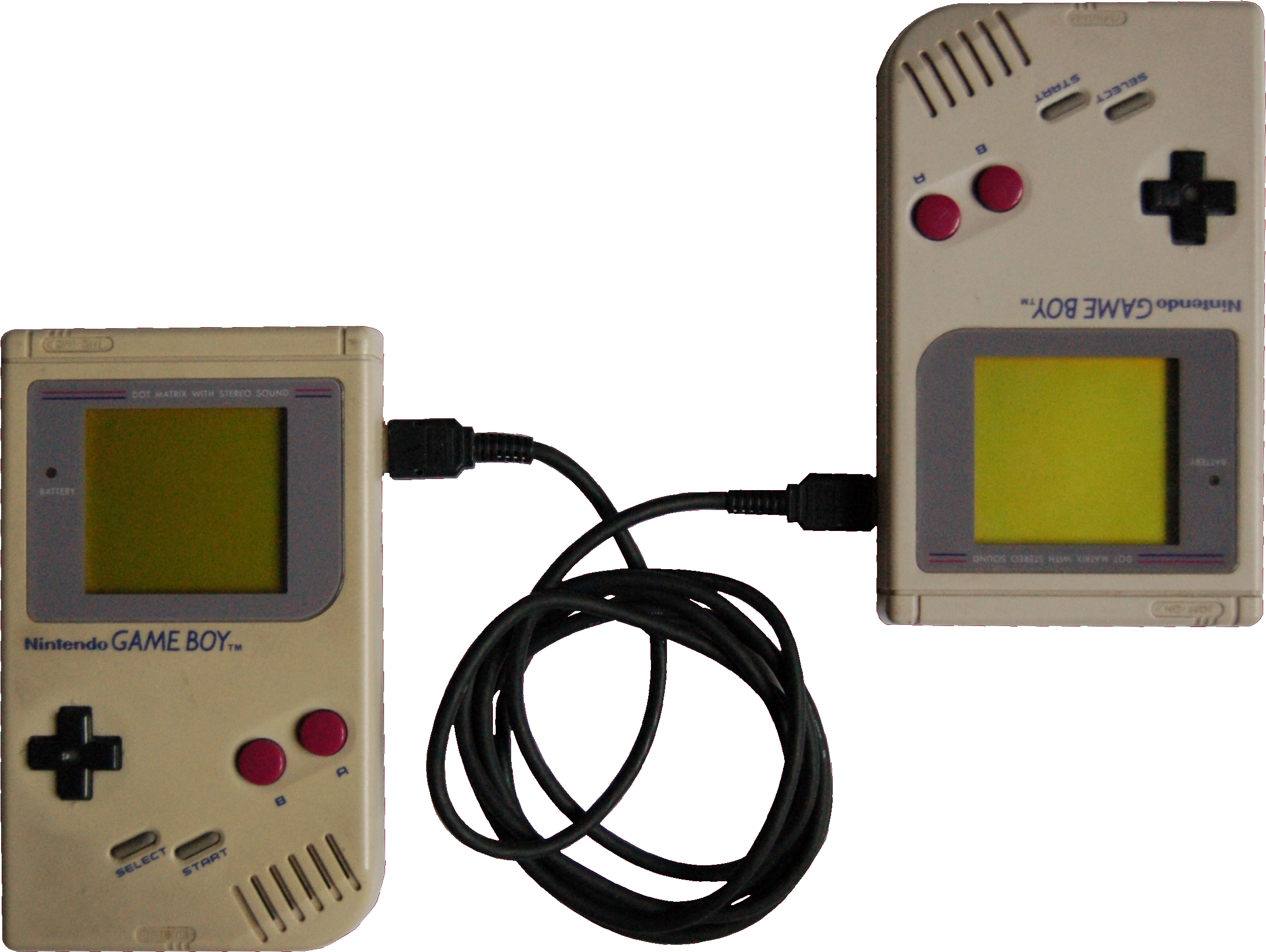 Two Gameboy With Wire - Nintendo Game Boy - Yellow (2462x1903), Png Download