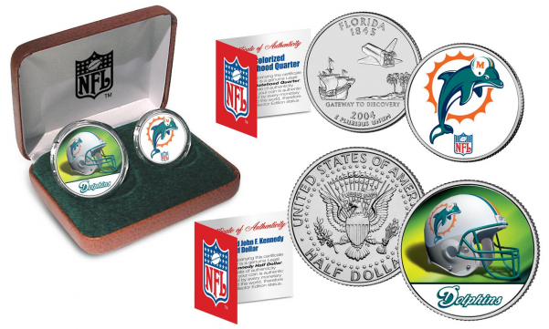 Nfl 2-coin Set State Quarter & Jfk Half Dollar In Exclusive - Miami Dolphins (600x600), Png Download
