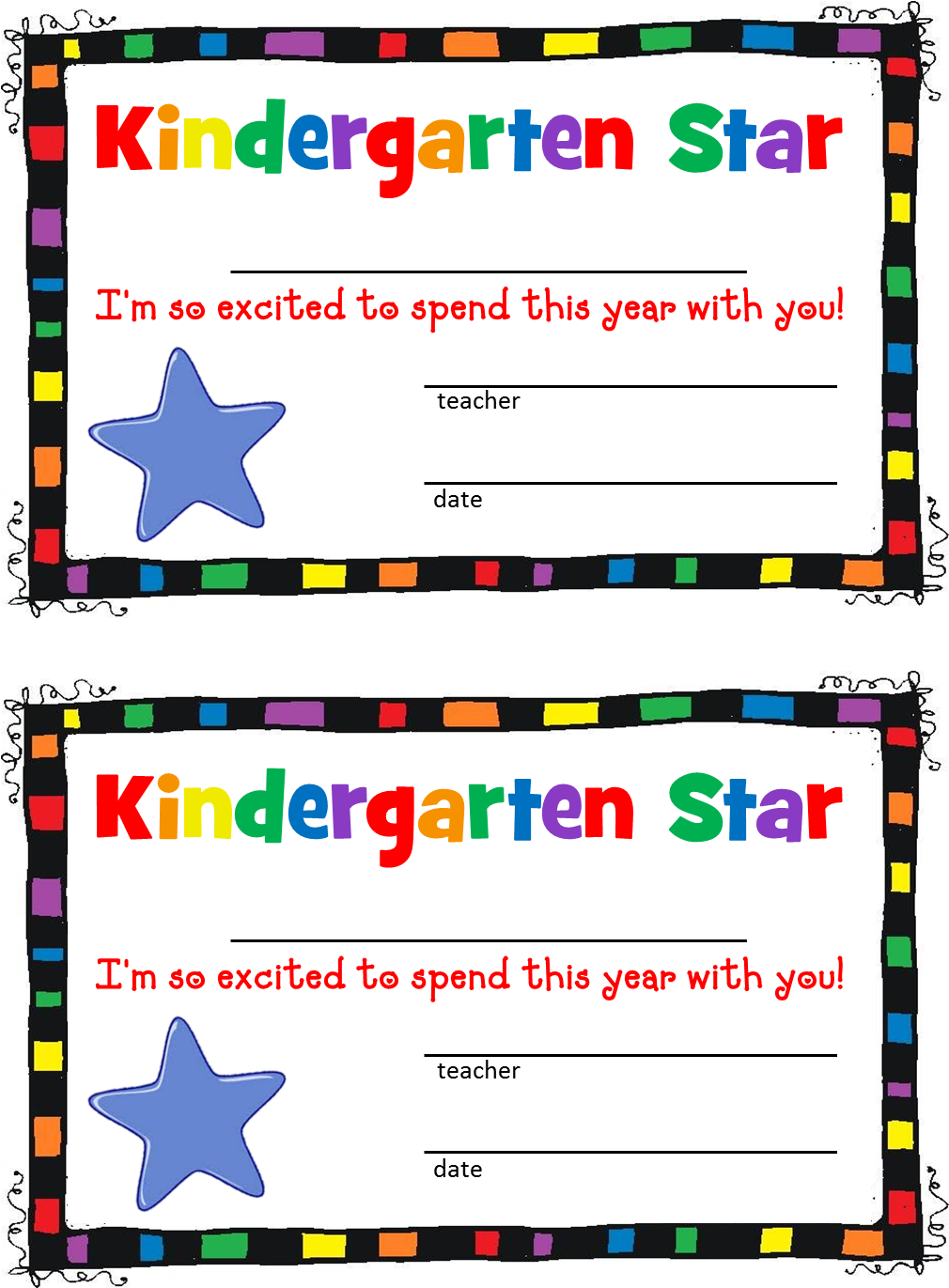 Star Pencil And In Color - First Day Kindergarten Certificate (1125x1445), Png Download