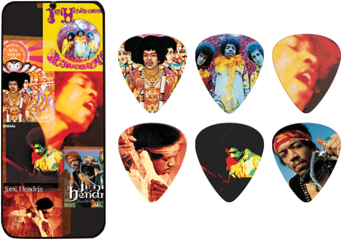 Jim Dunlop Jimi Hendrix Frontline Heavy Gauge - Dunlop Jimi Hendrix Montage Pick Tin With 6 Heavy Picks (1400x900), Png Download