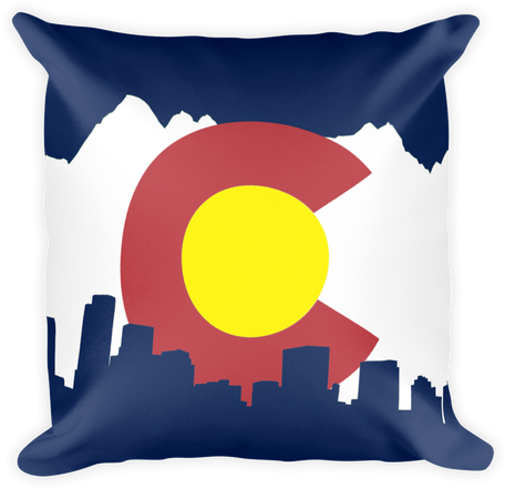 Denver Skyline Colorado Flag Pillow - Denver Skyline Art Mountains (498x498), Png Download