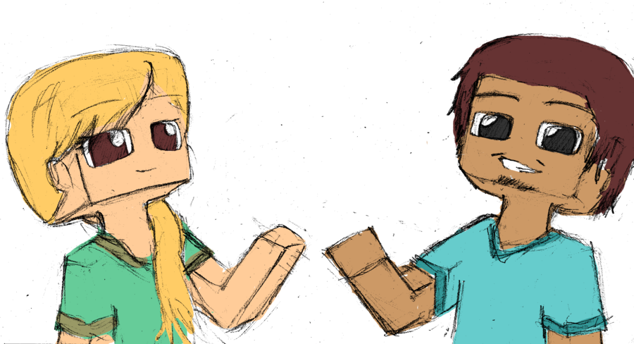 Alex And Steve Minecraft Fanart Clipart Minecraft Fan (900x488), Png Download