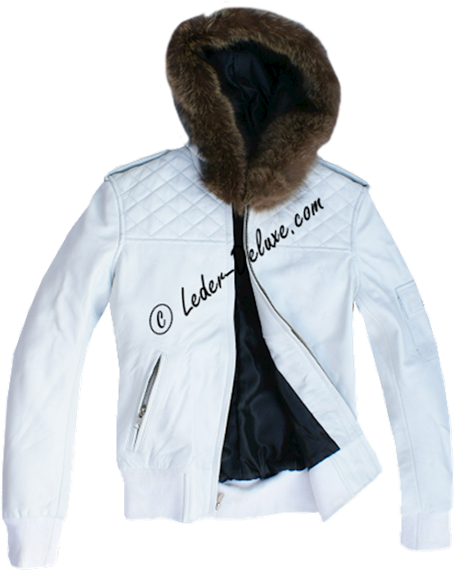 Women's Hooded Leather Blouson Pj57 (946x1260), Png Download