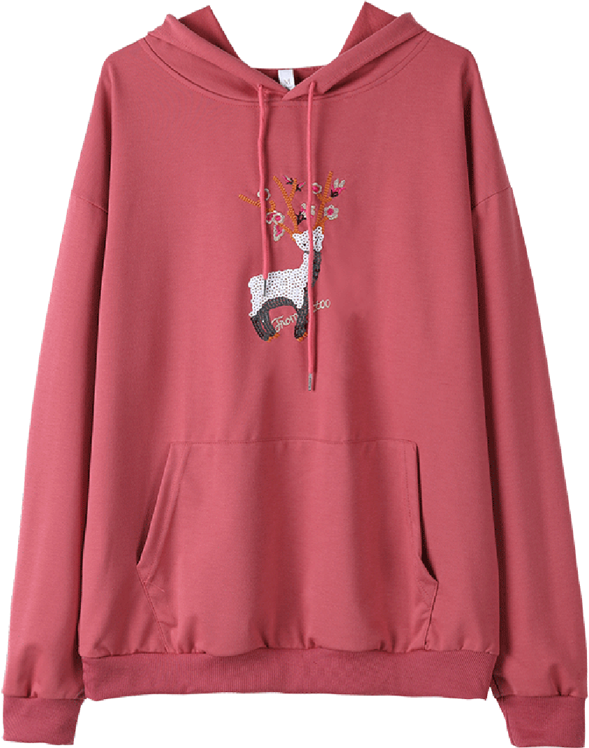 Buy Women's Hoodie Hooded Long Sleeve Little Fawn Embroidery - Hoodie (900x1200), Png Download