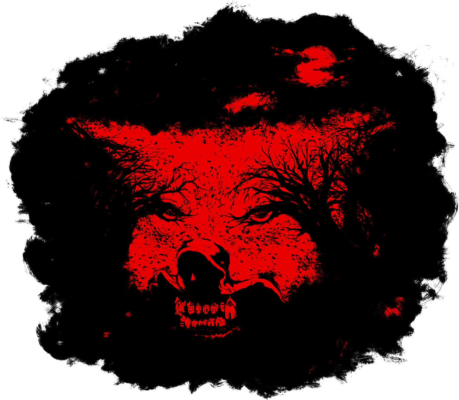 A Cloaked And Hooded Shadowy Figure Lurks Over A Small - Full Moon (1600x1360), Png Download