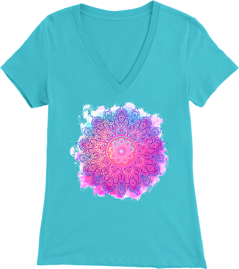 Mandalamerch Watercolor Wheel Womens V Neck - Shirt (1024x1024), Png Download