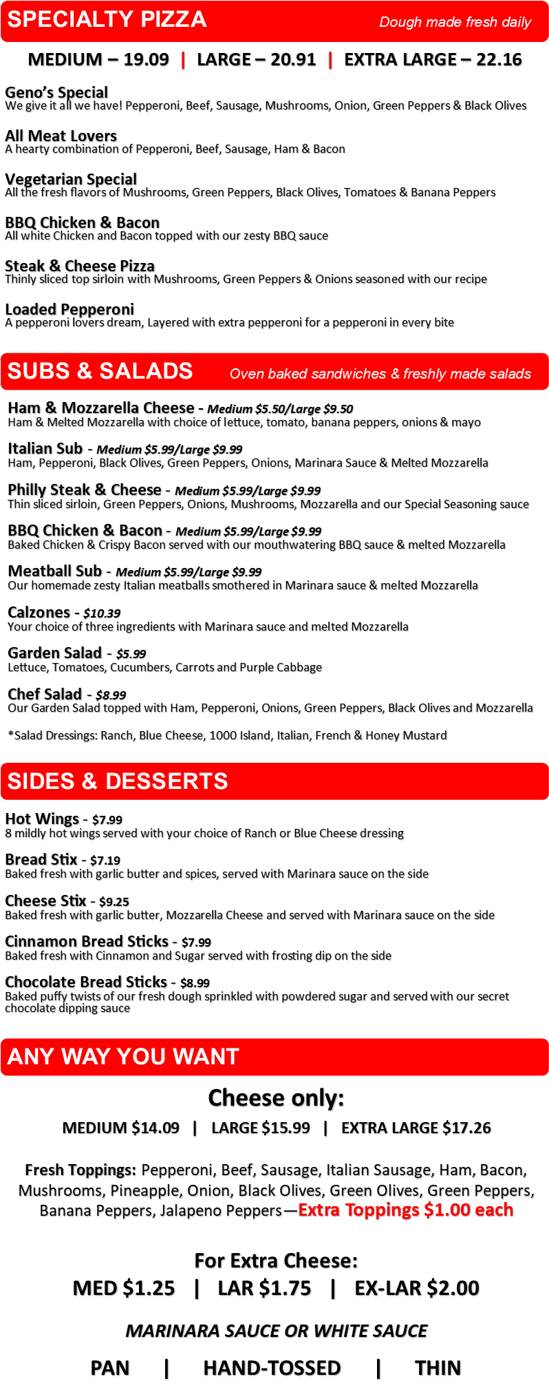 Order Online - Genos Pizza Muncie Menu (806x2077), Png Download