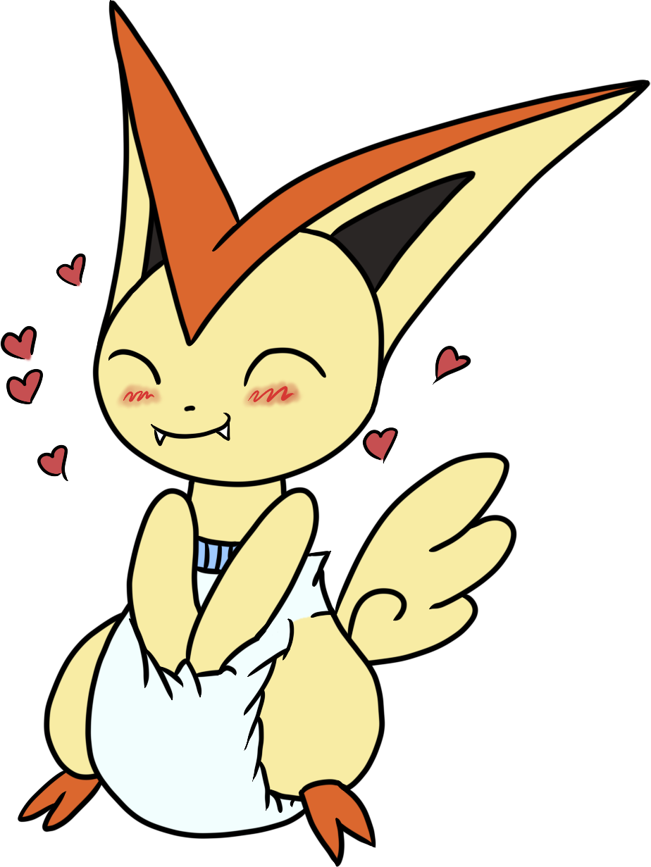 [ink, By Mewzy148] Victini Loves Diapers - Cartoon (924x1231), Png Download