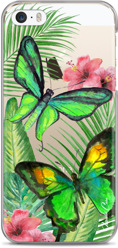 Coque Iphone 5c Green Watercolor Butterflies - Smartphone (1230x900), Png Download