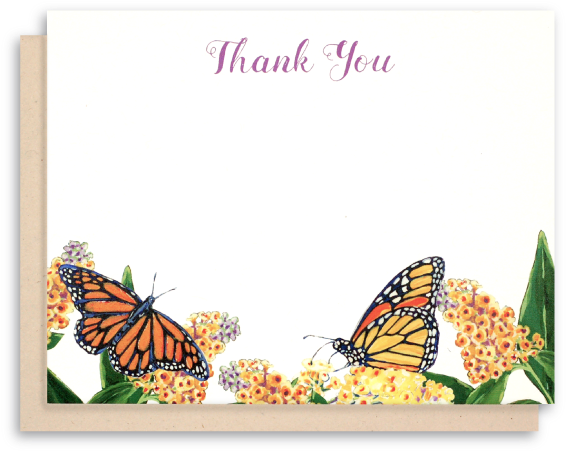 Monarch Butterfly Flat Note Cards - Foral Business Thank You Card (583x539), Png Download