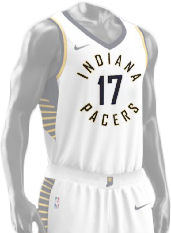 The White, Blue, And Gold Of The Pacers Serve As Our - Uniforme De Indiana Pacers (558x760), Png Download