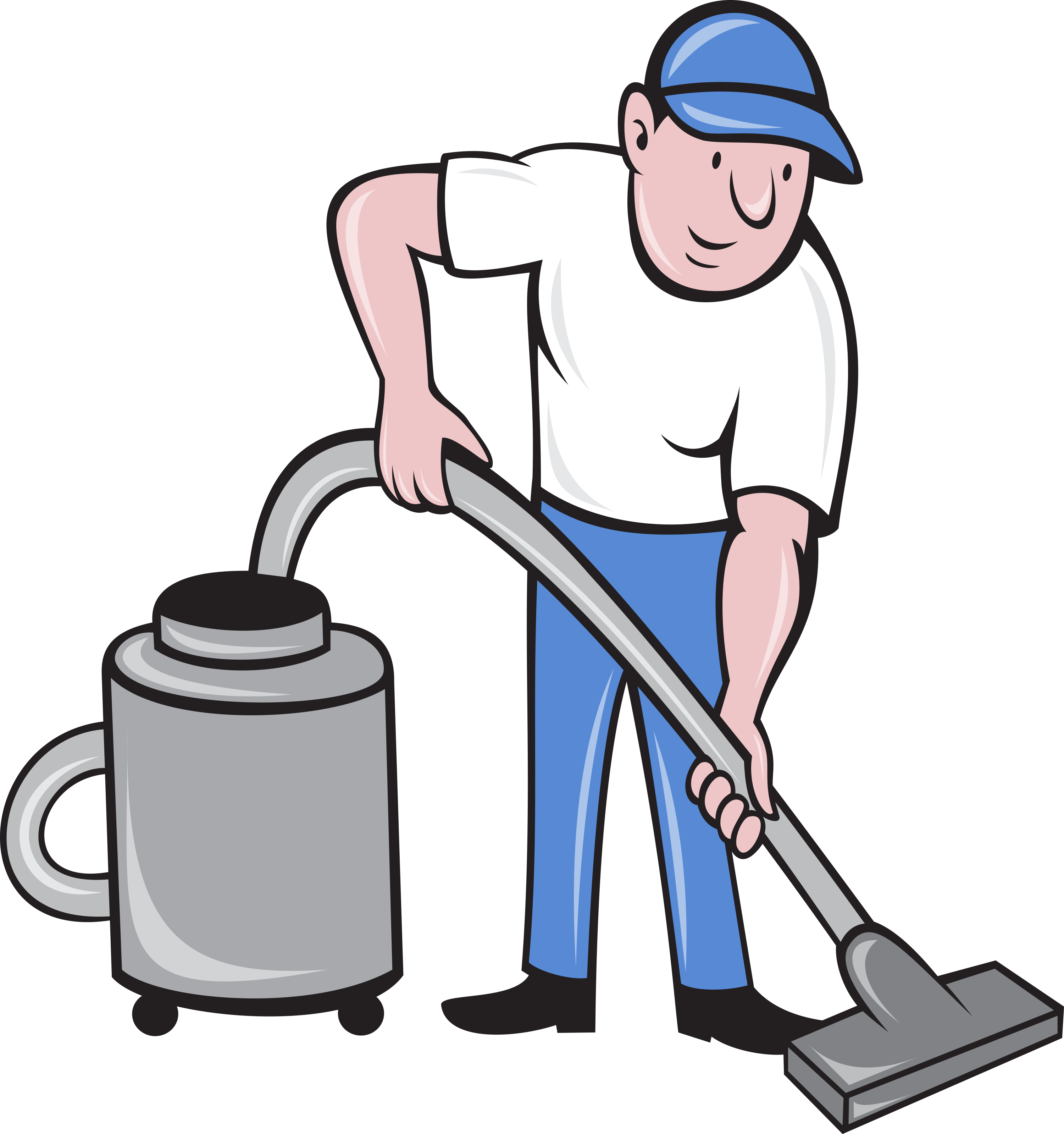 Image Free Library Male Cleaner Vacuuming Cleaning - Carpet Cleaning Cartoon (3000x3196), Png Download