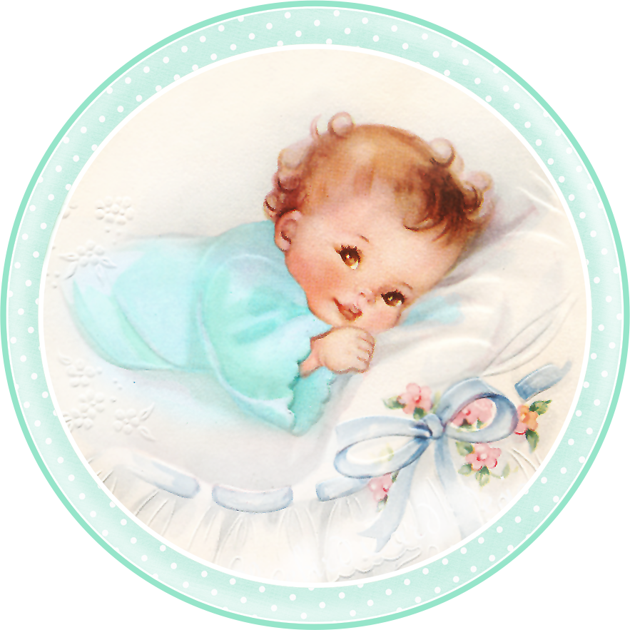 Cute Babies At Bed - Vintage Baby Girl Cards (883x883), Png Download
