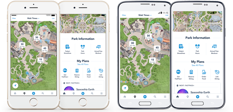 Iphones And Android Phones Show Attraction Wait Times - My Disney Experience App (900x360), Png Download