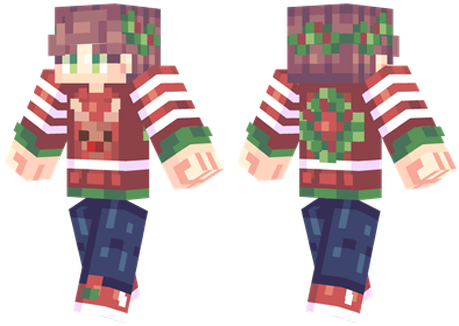 The Best Minecraft Skins - Minecraft Reindeer Sweater Skin (594x334), Png Download