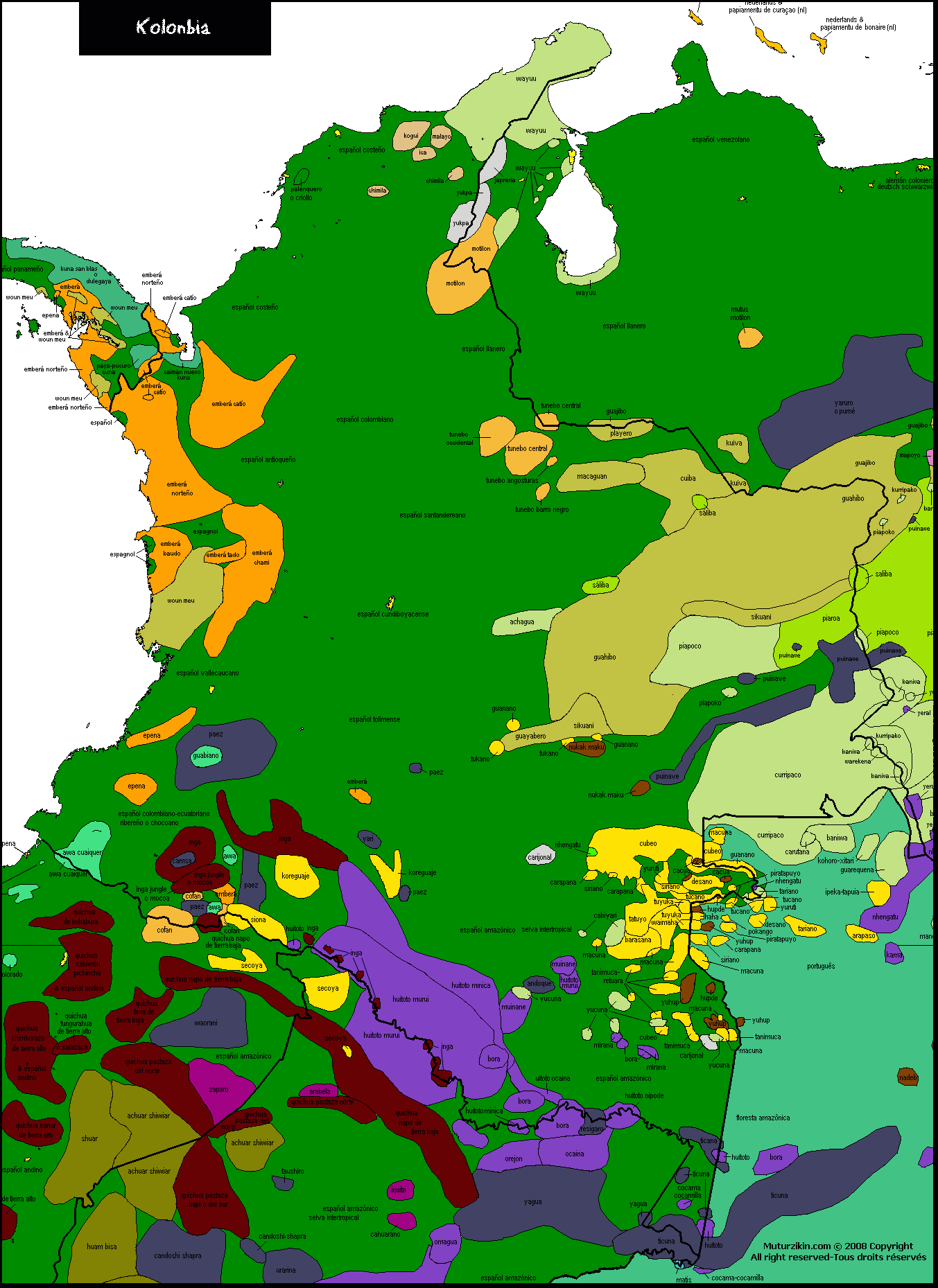 Linguistic Map Of Colombia (1353x1859), Png Download