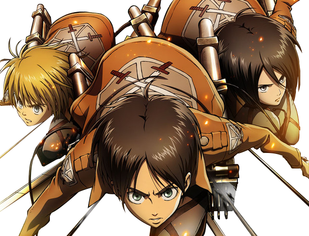 Eren Mikasa Armin Render By Infinitymoment-d64md8p - Shingeki No Kyojin Mikasa Eren Y Armin (638x486), Png Download
