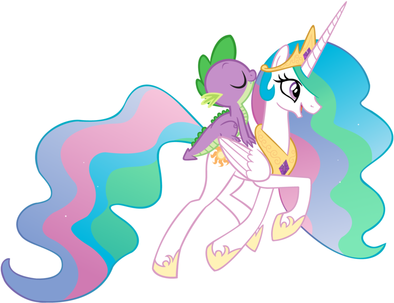 Queencold, Eyes Closed, Happy, Open Mouth, Princess - Spike And Princess Celestia (1024x745), Png Download