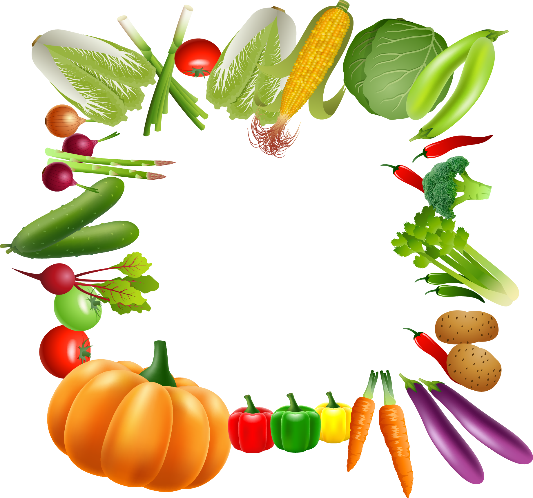 Vegetable Vegetarian Cuisine Fruit Clip Art - Fruit And Vegetables Border Clipart (1838x1716), Png Download