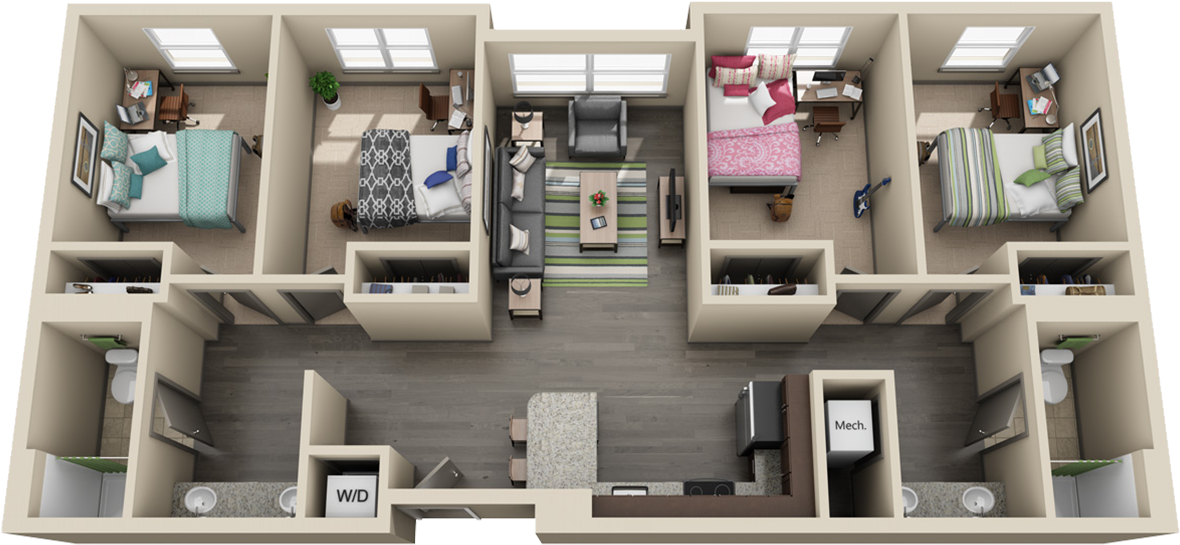 4 Bedroom Apartment - University Flats Uk (1200x900), Png Download