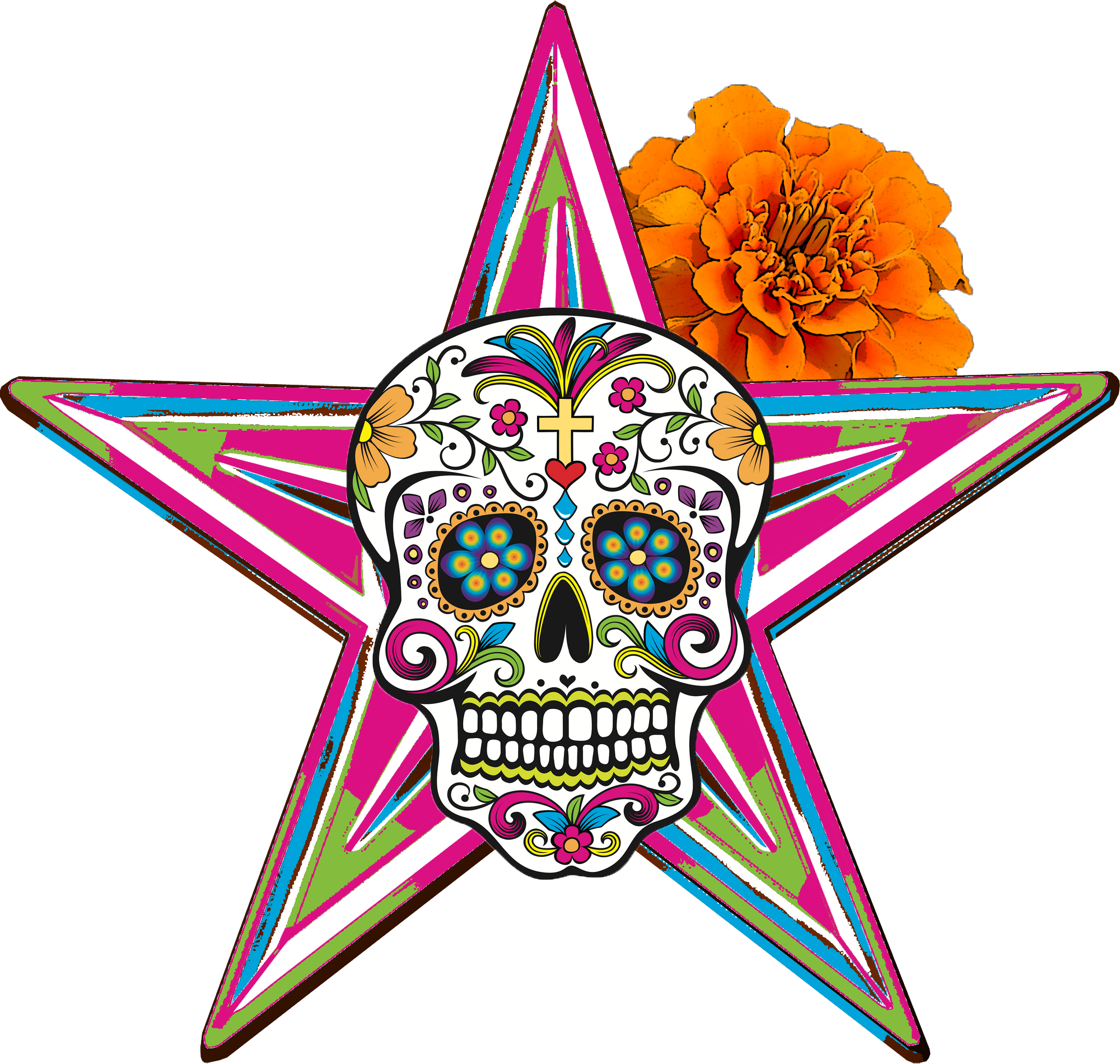 Barnstar Día De Los Muertos - Sugar Skull Cube Ottoman (2000x1900), Png Download